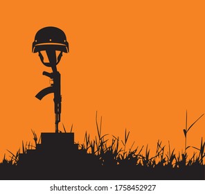 soldier gun and helmet vector.Stop War  Save Life,Grave of a fallen soldier,Death of the military.