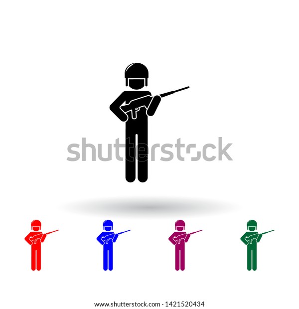 soldier with a gun multi color icon. Elements of\
army & war set. Simple icon for websites, web design, mobile\
app, info graphics