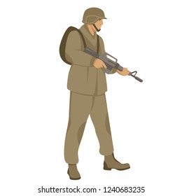 soldier  with gun ,vector illustration, flat style ,  profile view