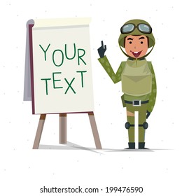 soldier guy presenting on paperboard - vector illustration
