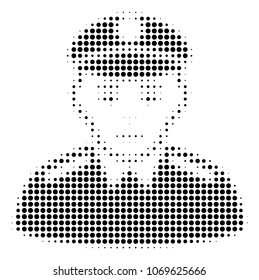 Soldier halftone vector icon. Illustration style is dotted iconic Soldier icon symbol on a white background. Halftone pattern is round dots.