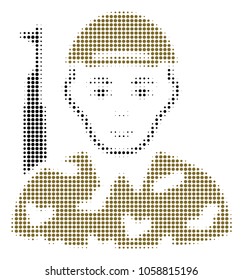 Soldier halftone vector pictogram. Illustration style is dotted iconic Soldier symbol on a white background. Halftone pattern is circle blots.