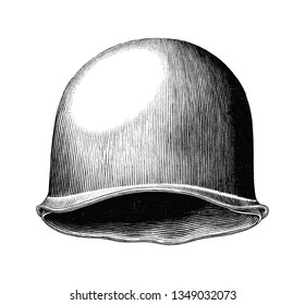 Soldier hat hand draw vintage style black and white clip art isolated on white background