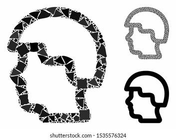 Soldier head composition of tuberous elements in different sizes and color tinges, based on soldier head icon. Vector tremulant elements are united into composition.