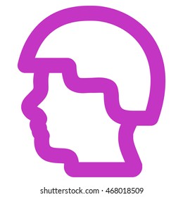 Soldier Head vector icon. Style is contour flat icon symbol, violet color, white background.