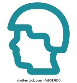 Soldier Head vector icon. Style is outline flat icon symbol, soft blue color, white background.
