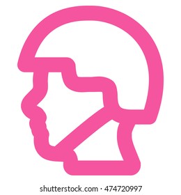 Soldier Head vector icon. Style is outline flat icon symbol, pink color, white background.