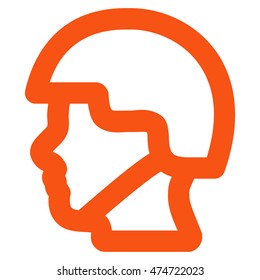 Soldier Head vector icon. Style is stroke flat icon symbol, orange color, white background.