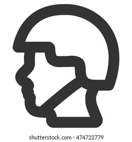 Soldier Head vector icon. Style is stroke flat icon symbol, gray color, white background.