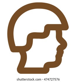 Soldier Head vector icon. Style is contour flat icon symbol, brown color, white background.
