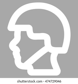 Soldier Head vector icon. Style is stroke flat icon symbol, white color, silver background.