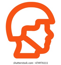 Soldier Head vector icon. Style is linear flat icon symbol, orange color, white background.