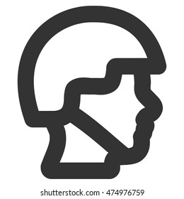Soldier Head vector icon. Style is outline flat icon symbol, gray color, white background.
