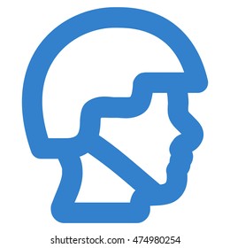 Soldier Head vector icon. Style is contour flat icon symbol, cobalt color, white background.