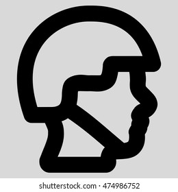 Soldier Head vector icon. Style is linear flat icon symbol, black color, light gray background.