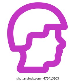 Soldier Head vector icon. Style is contour flat icon symbol, violet color, white background.