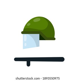 Soldier helmet. Armor SWAT. Protection of head of the special units. Rubber truncheon. Police and military uniforms.
