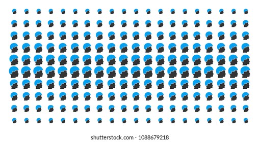 Soldier helmet icon halftone pattern, constructed for backgrounds, covers, templates and abstraction effects. Vector soldier helmet symbols organized into halftone matrix.