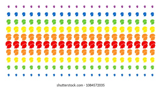 Soldier Helmet icon spectral halftone pattern. Vector objects arranged into halftone grid with vertical spectrum gradient. Designed for backgrounds, covers, templates and abstract concepts.