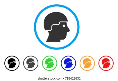 Soldier Helmet rounded icon. Style is a flat soldier helmet grey symbol inside light blue circle with black, gray, green, blue, red, orange variants. Vector designed for web and software interfaces.