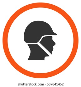Soldier Helmet vector bicolor rounded icon. Image style is a flat icon symbol inside a circle, orange and gray colors, white background.