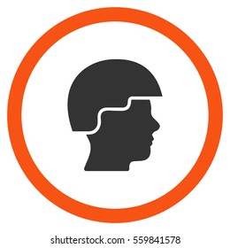 Soldier Helmet vector bicolor rounded icon. Image style is a flat icon symbol inside a circle, orange and gray colors, white background.