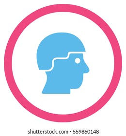 Soldier Helmet vector bicolor rounded icon. Image style is a flat icon symbol inside a circle, pink and blue colors, white background.