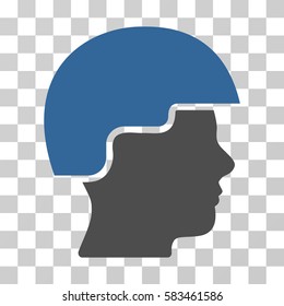 Soldier Helmet vector icon. Illustration style is flat iconic bicolor cobalt and gray symbol on a transparent background.