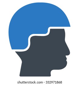 Soldier Helmet vector icon. Style is bicolor flat symbol, smooth blue colors, rounded angles, white background.