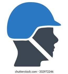 Soldier Helmet vector icon. Style is bicolor flat symbol, smooth blue colors, rounded angles, white background.