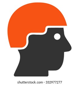 Soldier Helmet vector icon. Style is bicolor flat symbol, orange and gray colors, rounded angles, white background.