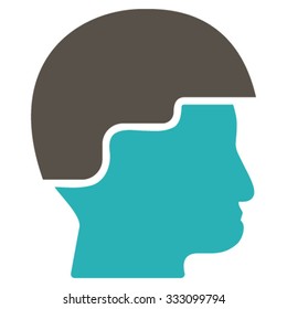 Soldier Helmet vector icon. Style is bicolor flat symbol, grey and cyan colors, rounded angles, white background.