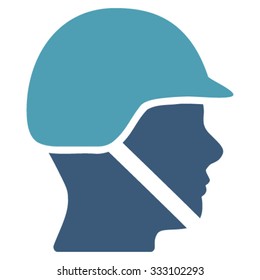 Soldier Helmet vector icon. Style is bicolor flat symbol, cyan and blue colors, rounded angles, white background.