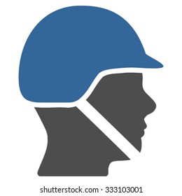 Soldier Helmet vector icon. Style is bicolor flat symbol, cobalt and gray colors, rounded angles, white background.