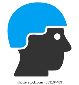 Soldier Helmet vector icon. Style is bicolor flat symbol, blue and gray colors, rounded angles, white background.