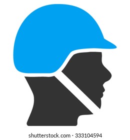 Soldier Helmet vector icon. Style is bicolor flat symbol, blue and gray colors, rounded angles, white background.