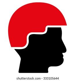Soldier Helmet vector icon. Style is bicolor flat symbol, intensive red and black colors, rounded angles, white background.