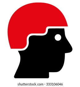 Soldier Helmet vector icon. Style is bicolor flat symbol, intensive red and black colors, rounded angles, white background.