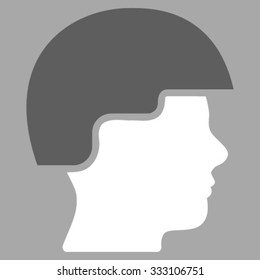 Soldier Helmet vector icon. Style is bicolor flat symbol, dark gray and white colors, rounded angles, silver background.