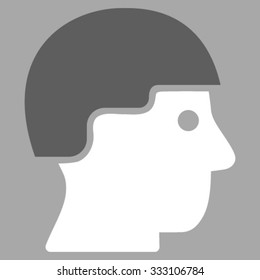 Soldier Helmet vector icon. Style is bicolor flat symbol, dark gray and white colors, rounded angles, silver background.