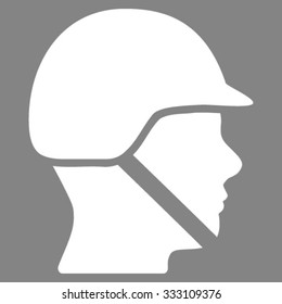 Soldier Helmet vector icon. Style is flat symbol, white color, rounded angles, gray background.