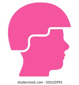 Soldier Helmet vector icon. Style is flat symbol, pink color, rounded angles, white background.