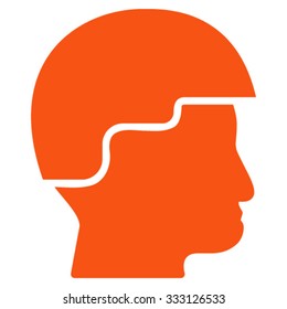 Soldier Helmet vector icon. Style is flat symbol, orange color, rounded angles, white background.