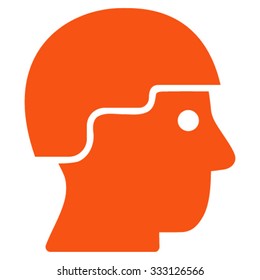 Soldier Helmet vector icon. Style is flat symbol, orange color, rounded angles, white background.