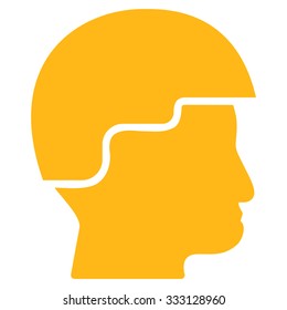 Soldier Helmet vector icon. Style is flat symbol, yellow color, rounded angles, white background.