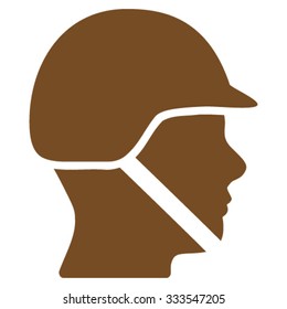 Soldier Helmet vector icon. Style is flat symbol, brown color, rounded angles, white background.