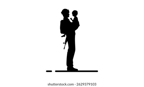 soldier helping child, black isolated silhouette