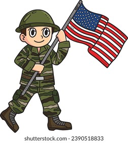 Soldier Holding Flag Cartoon Colored Clipart 