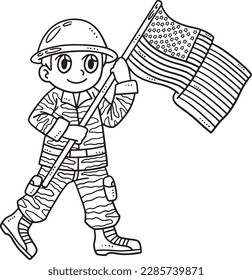 Soldier Holding Flag Isolated Coloring Page 