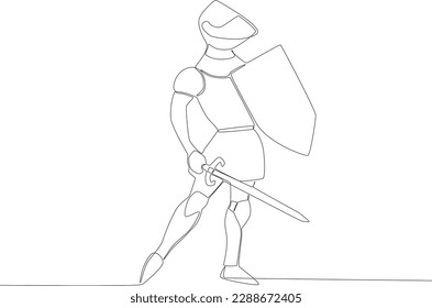 A soldier holding a shield on his chest. Ancient warrior one-line drawing